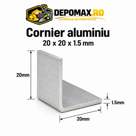 Cornier aluminiu 20 x 20 x 1.5 mm, 6 metri (EN AW-6060)